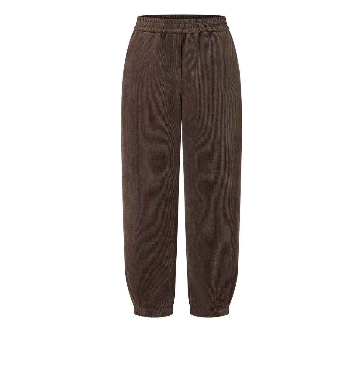 Corduroy trousers with cuff. | EVA 2.3 | truffle brown | Front view of bust