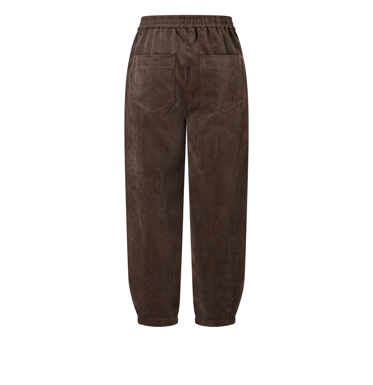 Corduroy trousers with cuff. | EVA 2.3 | truffle brown | Back view of bust