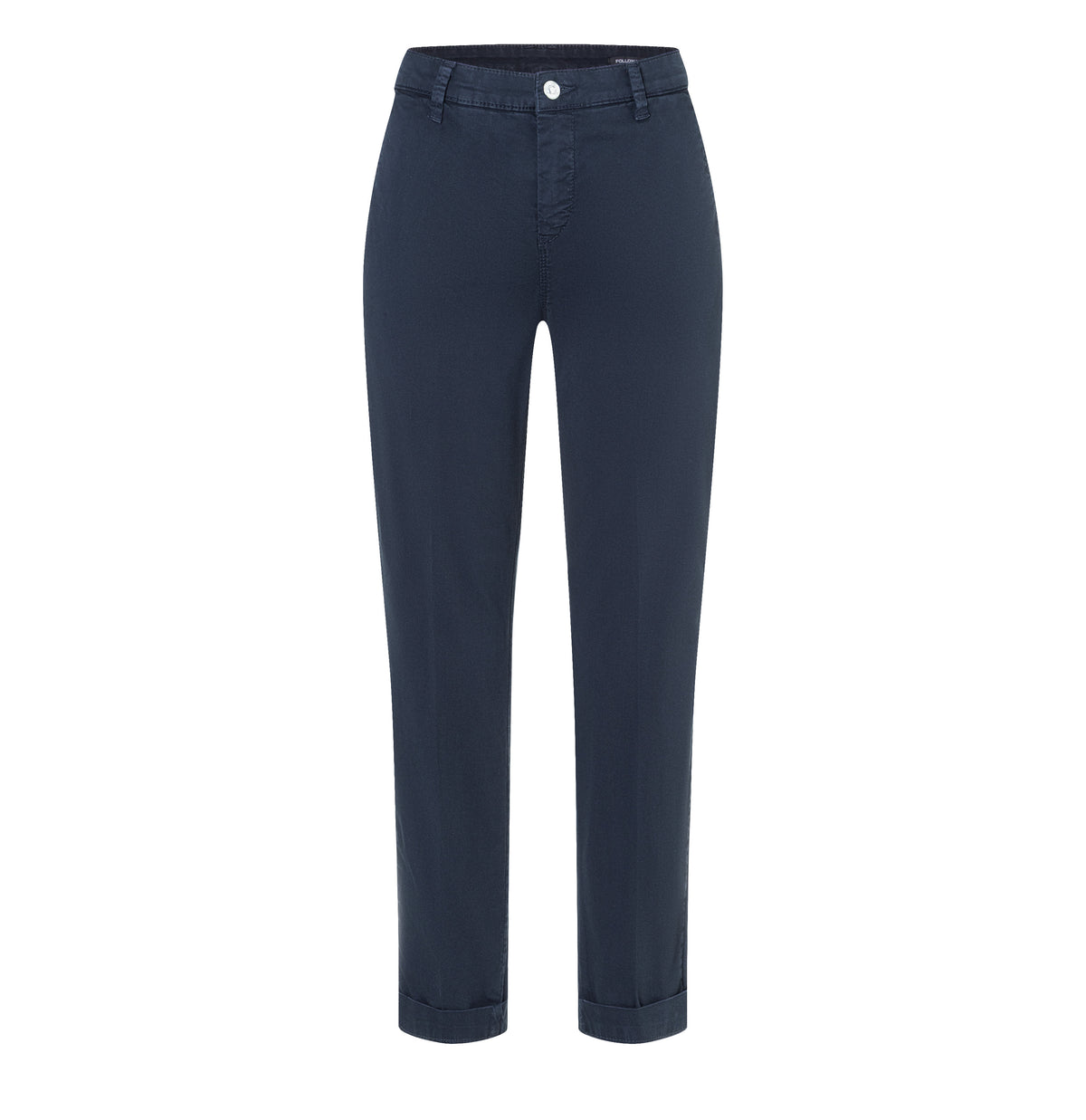 Turned-up chino with creases. | CHINO turn up | dark blue PPT | Front view of bust