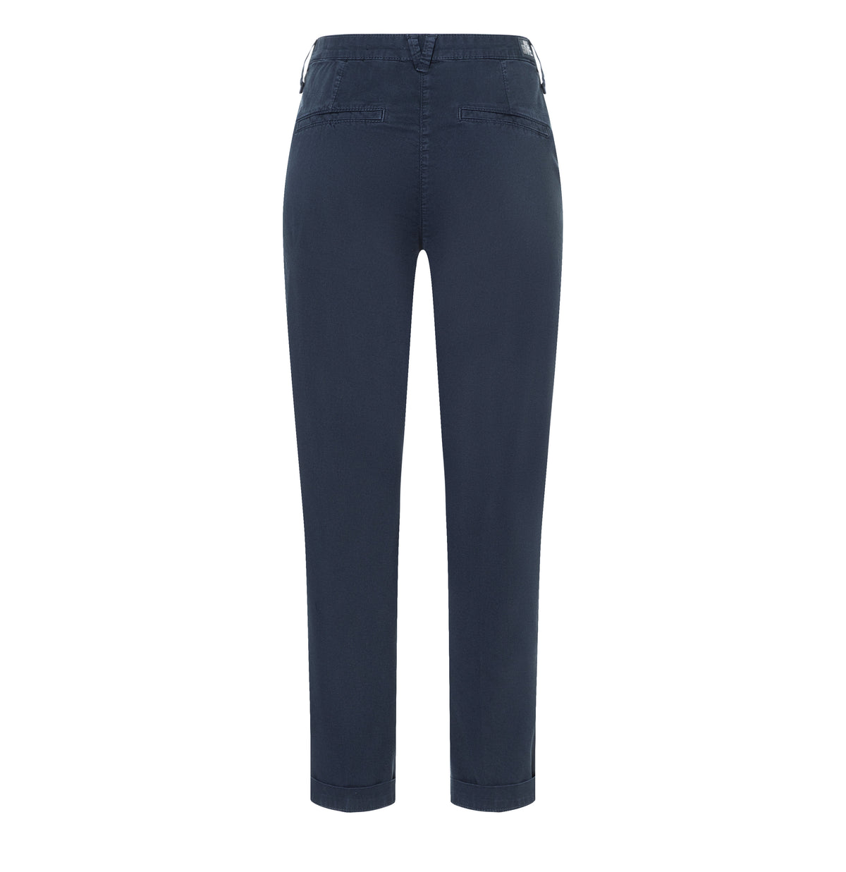 Turned-up chino with creases. | CHINO turn up | dark blue PPT | Back view of bust