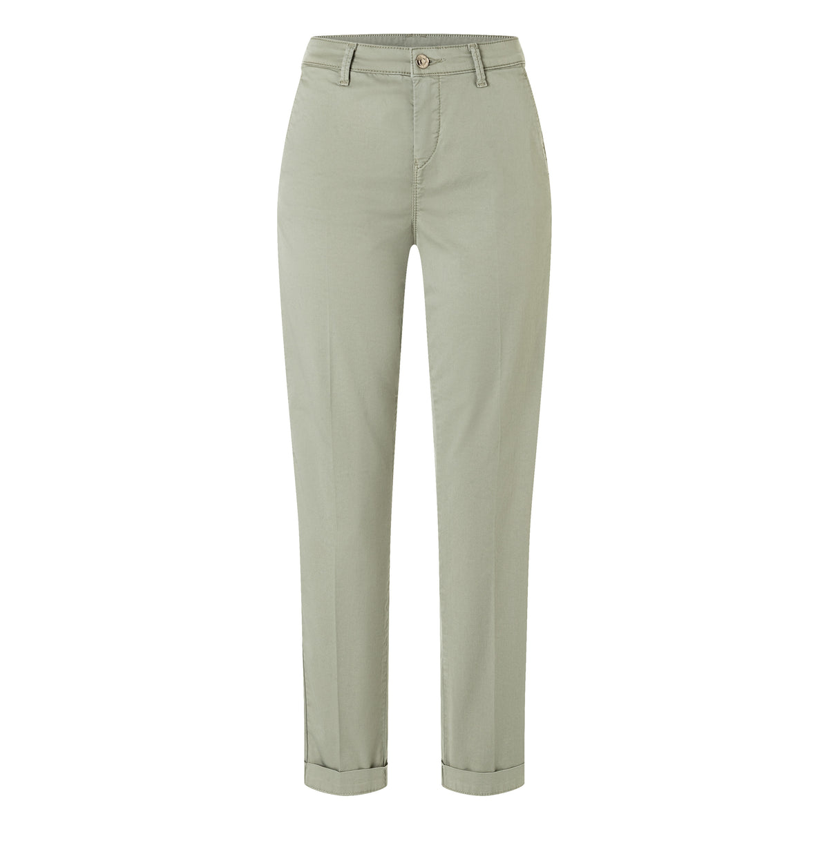 Turned-up chino with creases. | CHINO turn up | dried rosemary PPT | Front view of bust