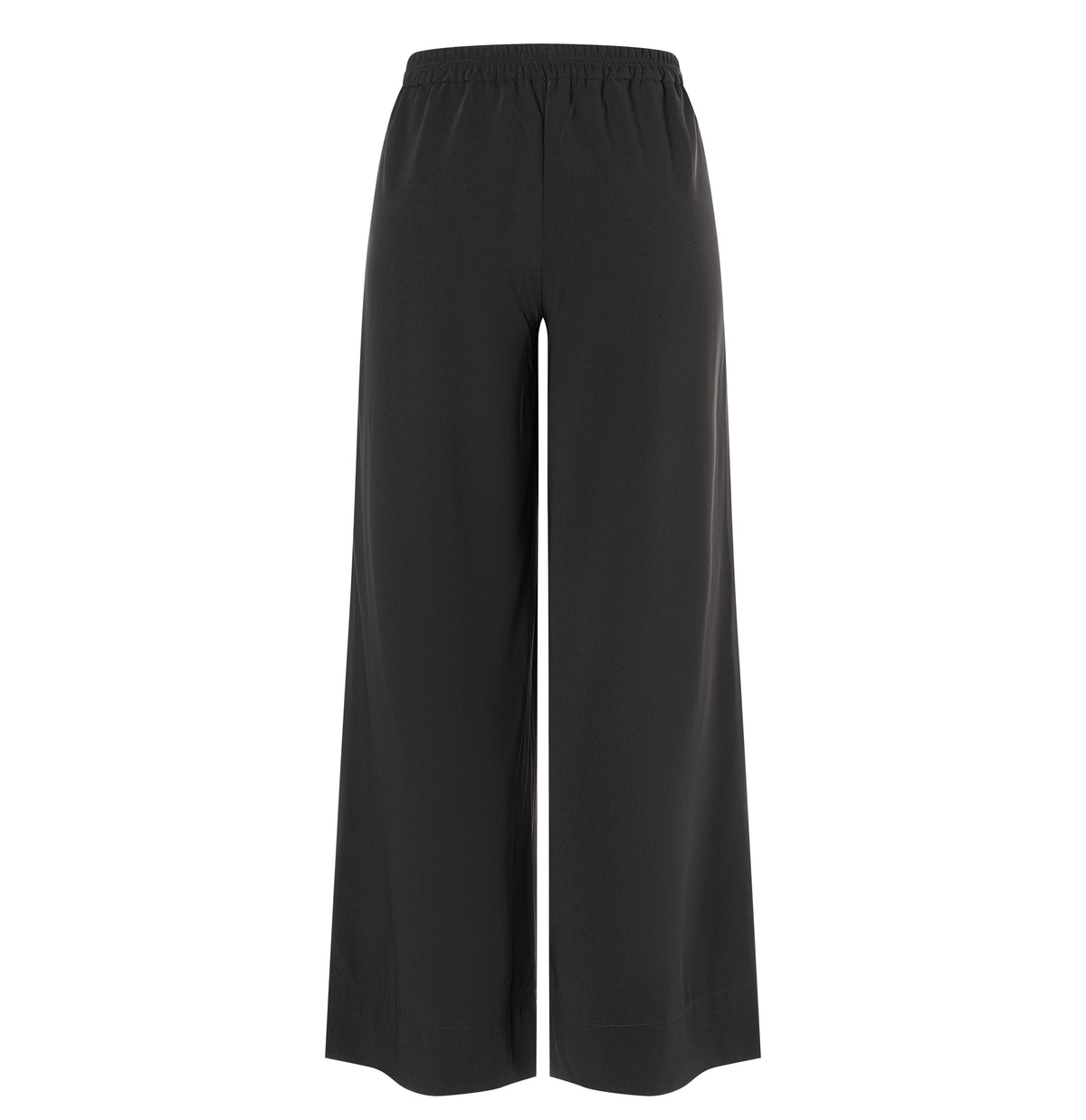 Wide, flowing trousers made of floating crepe. | CORALIE | black | Back view of bust