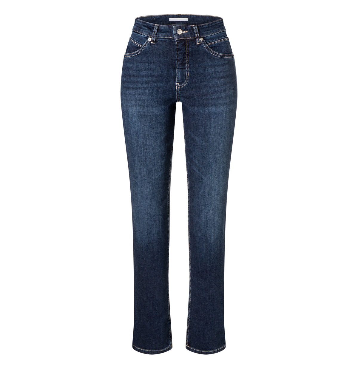 Comfortable straight jeans with a higher waist. | MELANIE | new basic wash | Front view of bust