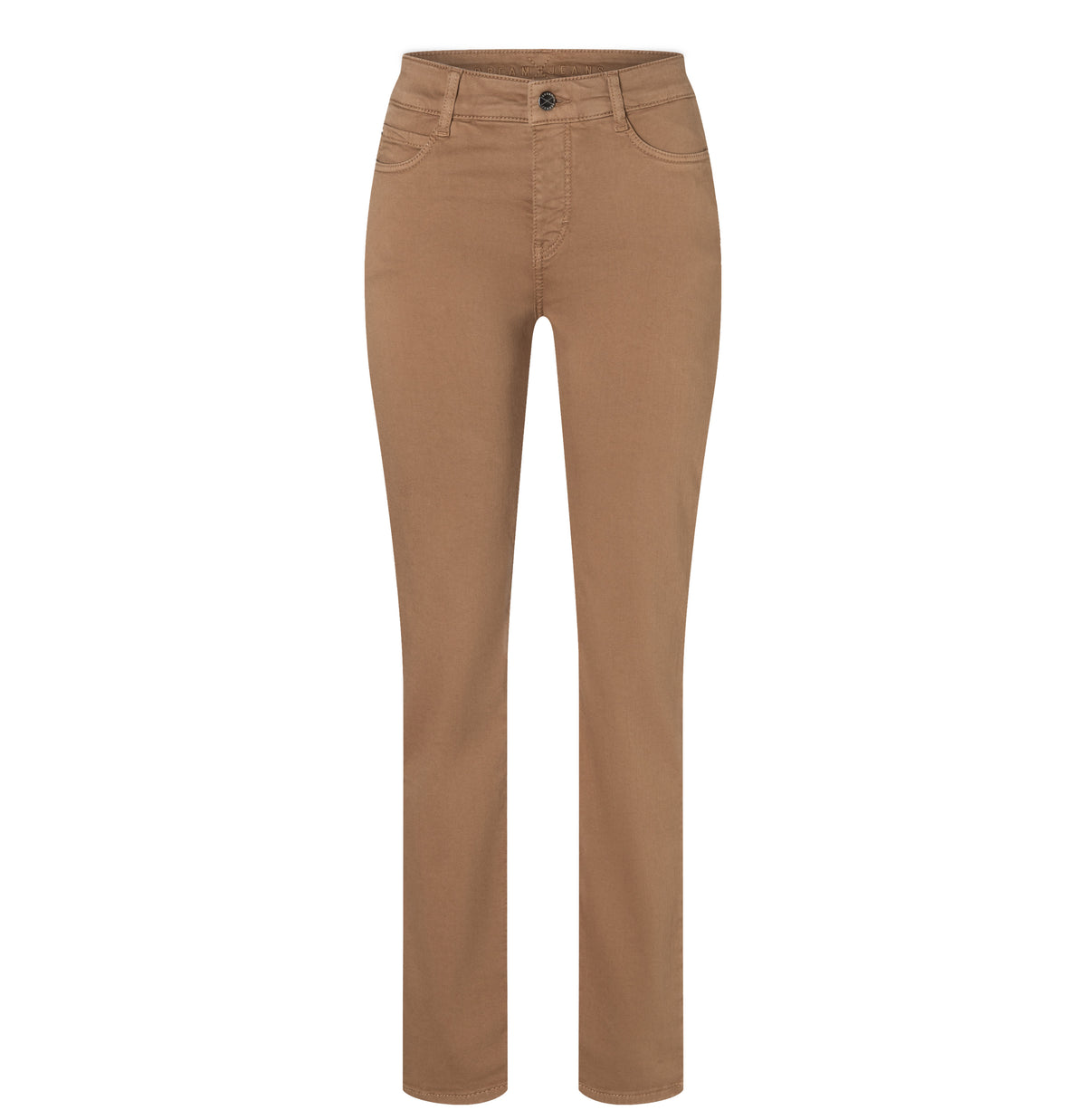 Straight fit made from hyper stretch denim. | DREAM | light cognac PPT | Front view of bust
