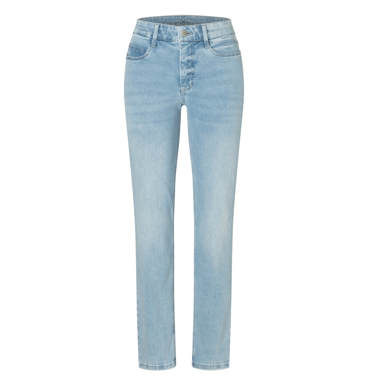 Straight fit jeans with innovative shaping effect. | DREAM | aqua blue random wash | Front view of bust