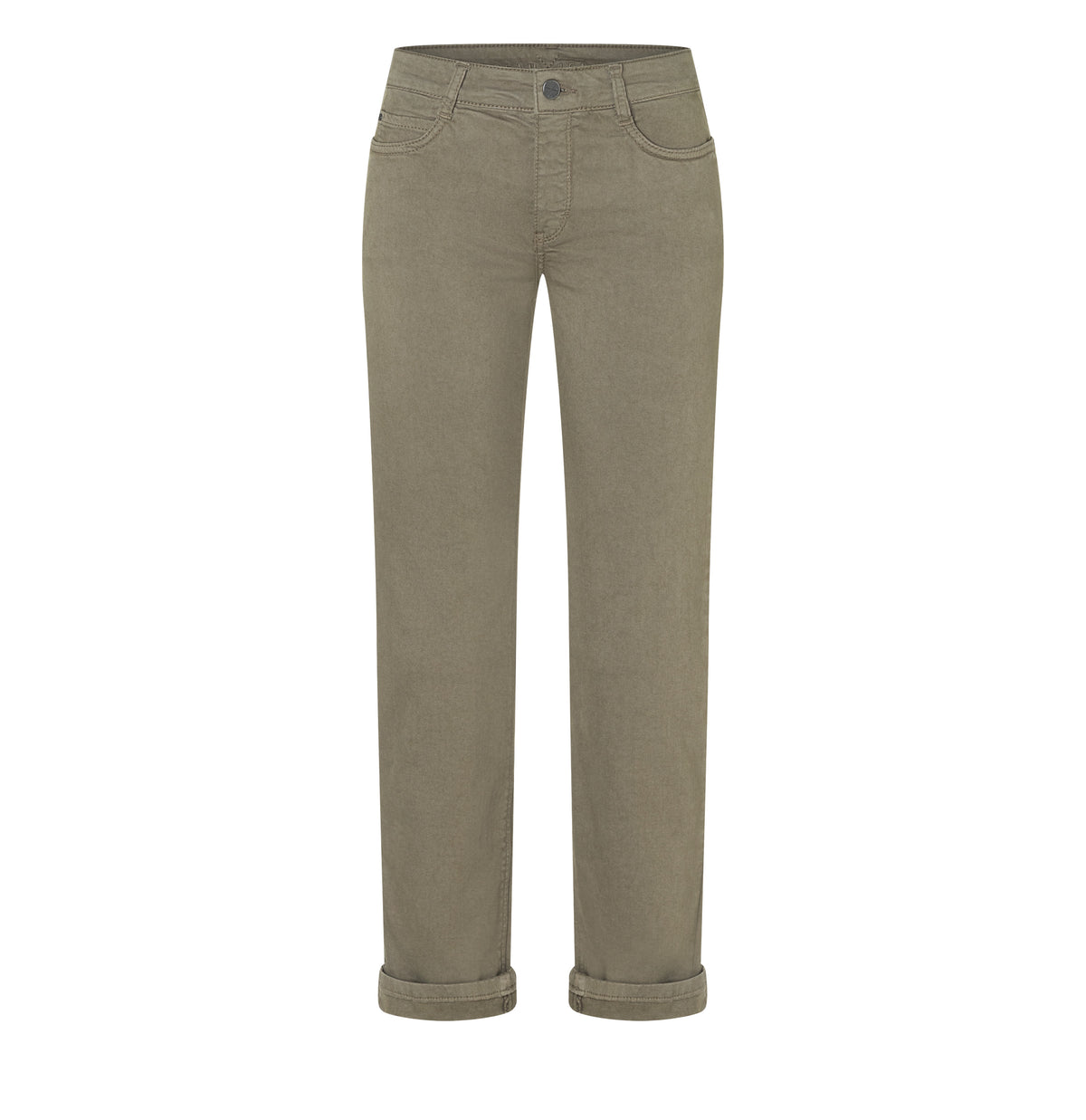 Straight hyper stretch jeans with turn-up. | DREAM cropped | olive night PPT | Front view of bust
