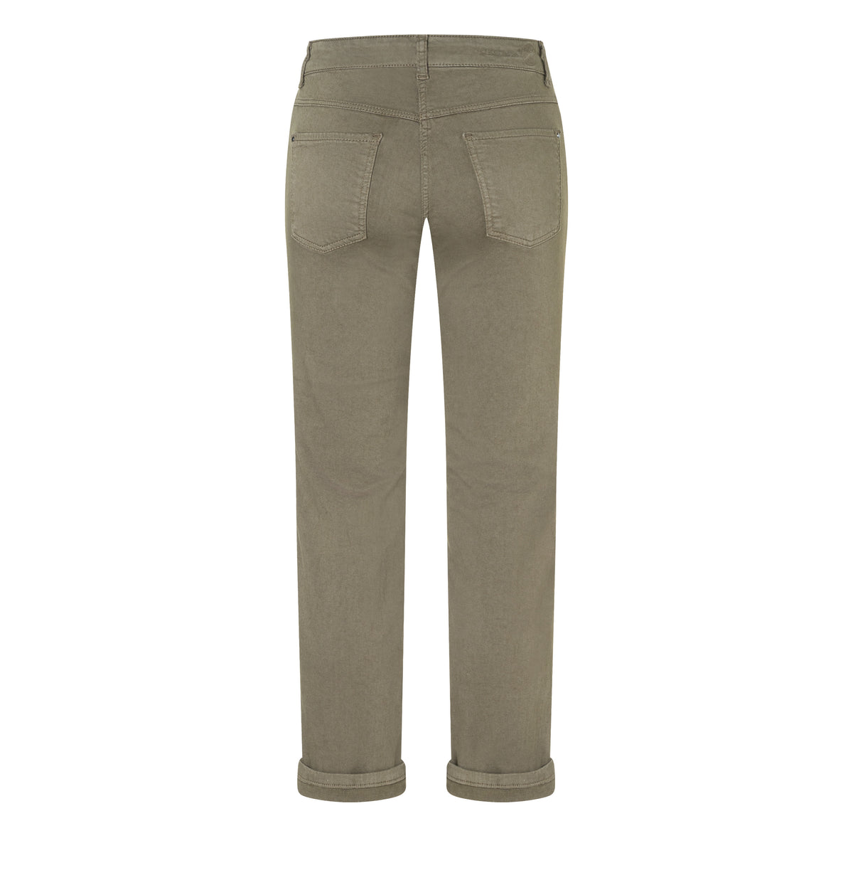 Straight hyper stretch jeans with turn-up. | DREAM cropped | olive night PPT | Back view of bust