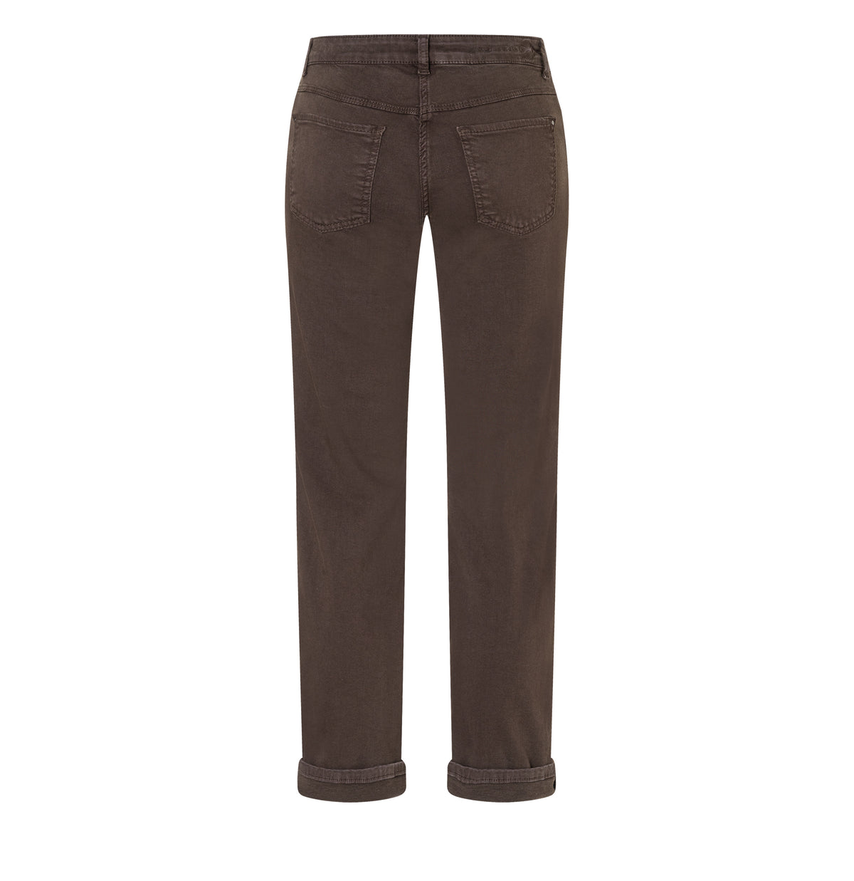 Straight hyper stretch jeans with turn-up. | DREAM cropped | deep brown PPT | Back view of bust