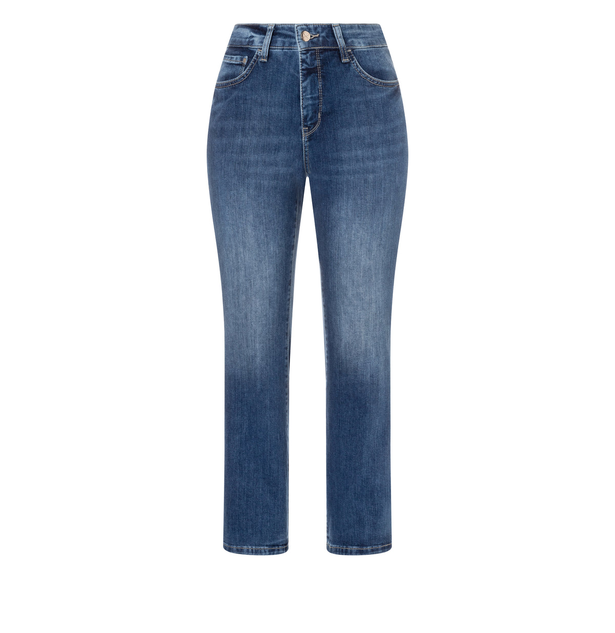 Modern kick jeans with shaping effect. | DREAM KICK authentic | outworn blue basic | Front view of bust