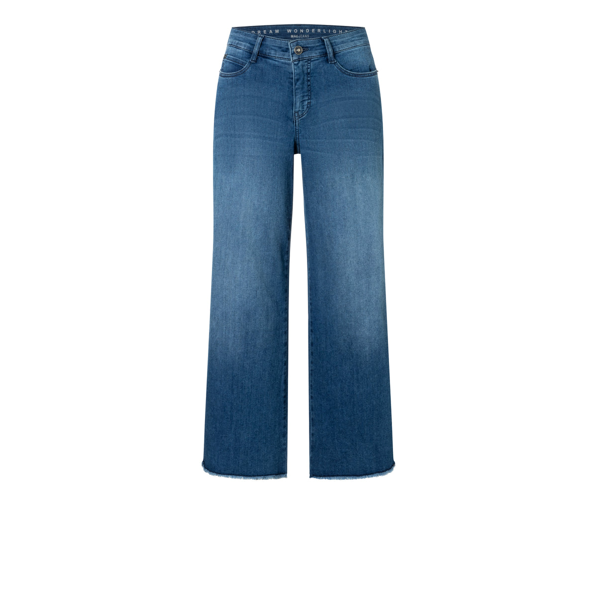 Cropped, wide shape jeans with modal. | DREAM WIDE cropped | storm blue authentic wash | Front view of bust