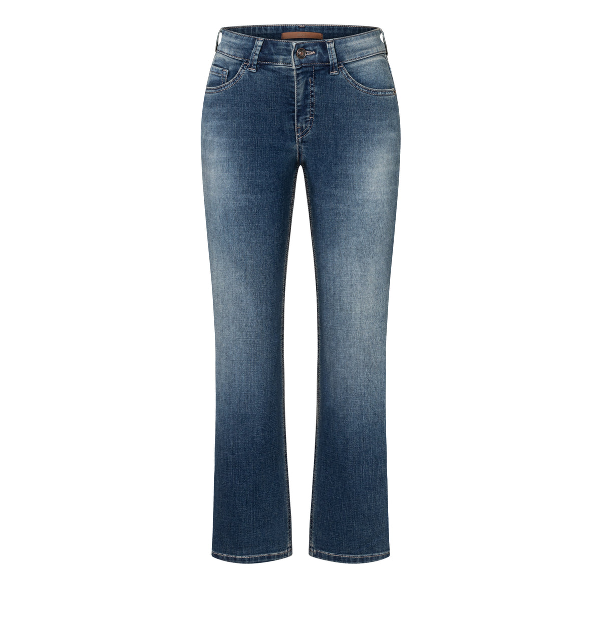 Slim fit made from light denim. | CARRIE straight | stormy midblue brown | Front view of bust