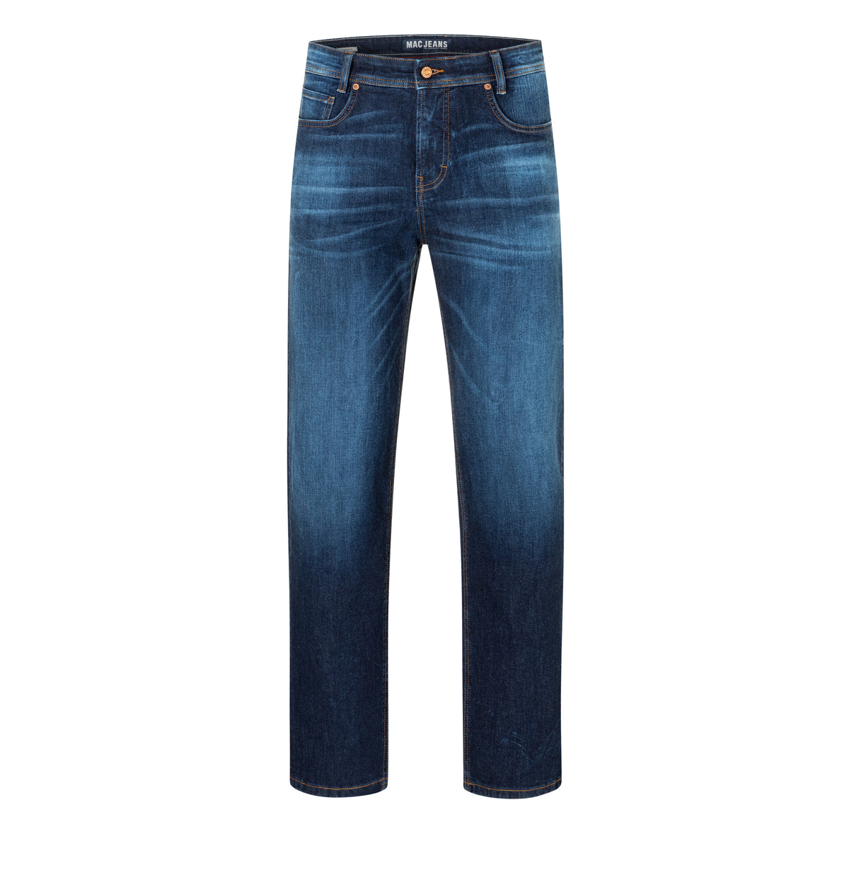 Straight jeans made of comfort stretch denim. | Rick | dark blue authenic 3D used | Front view of bust