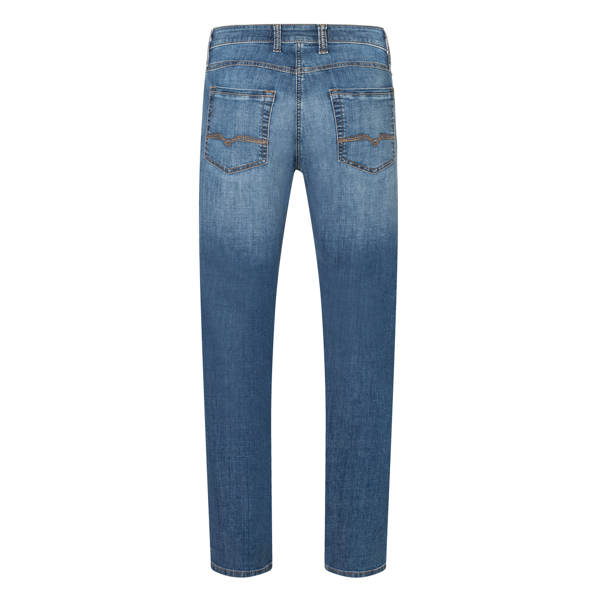 Slim jeans made of light cross denim. | Arne | authentic mid blue used | Back view of bust