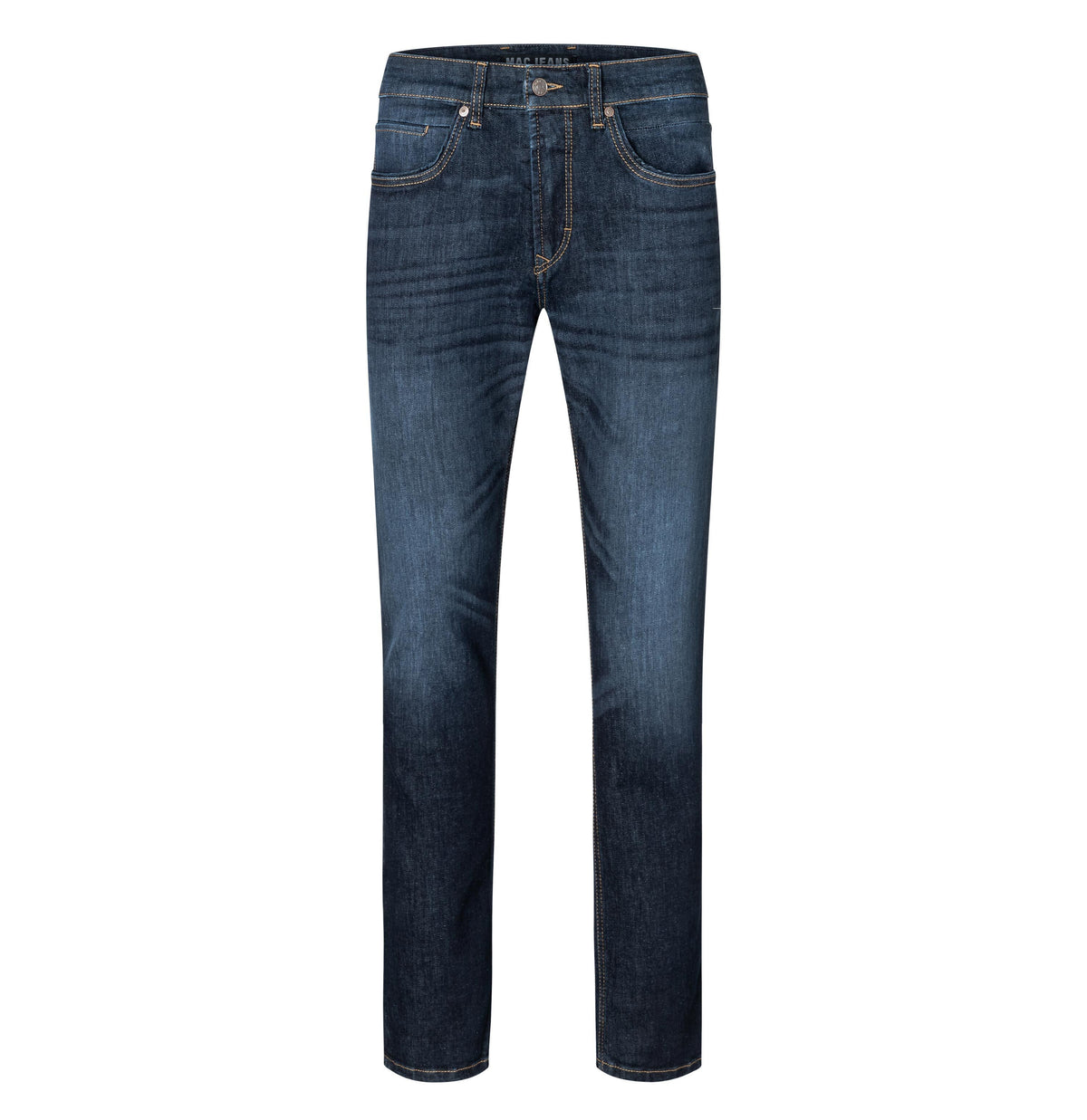 Slim driver jeans with a vintage look. | Arne Pipe | dark blue authentic used 3d baffies | Front view of bust