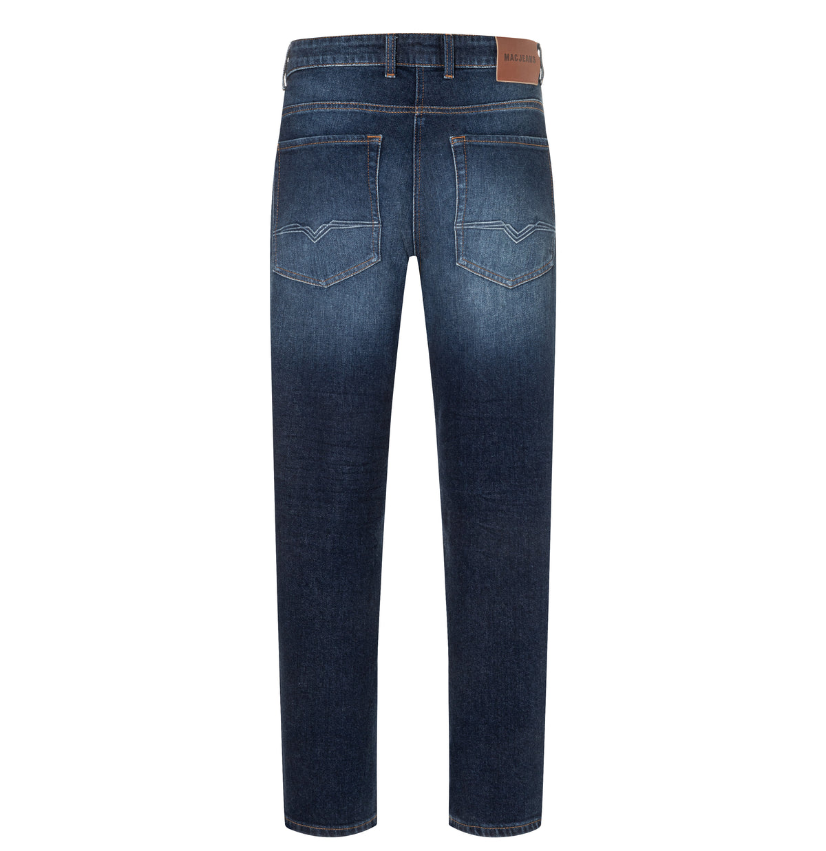 Tapered fit made from New Vintage Denim. | Dan | dark blue 3D wash | Back view of bust