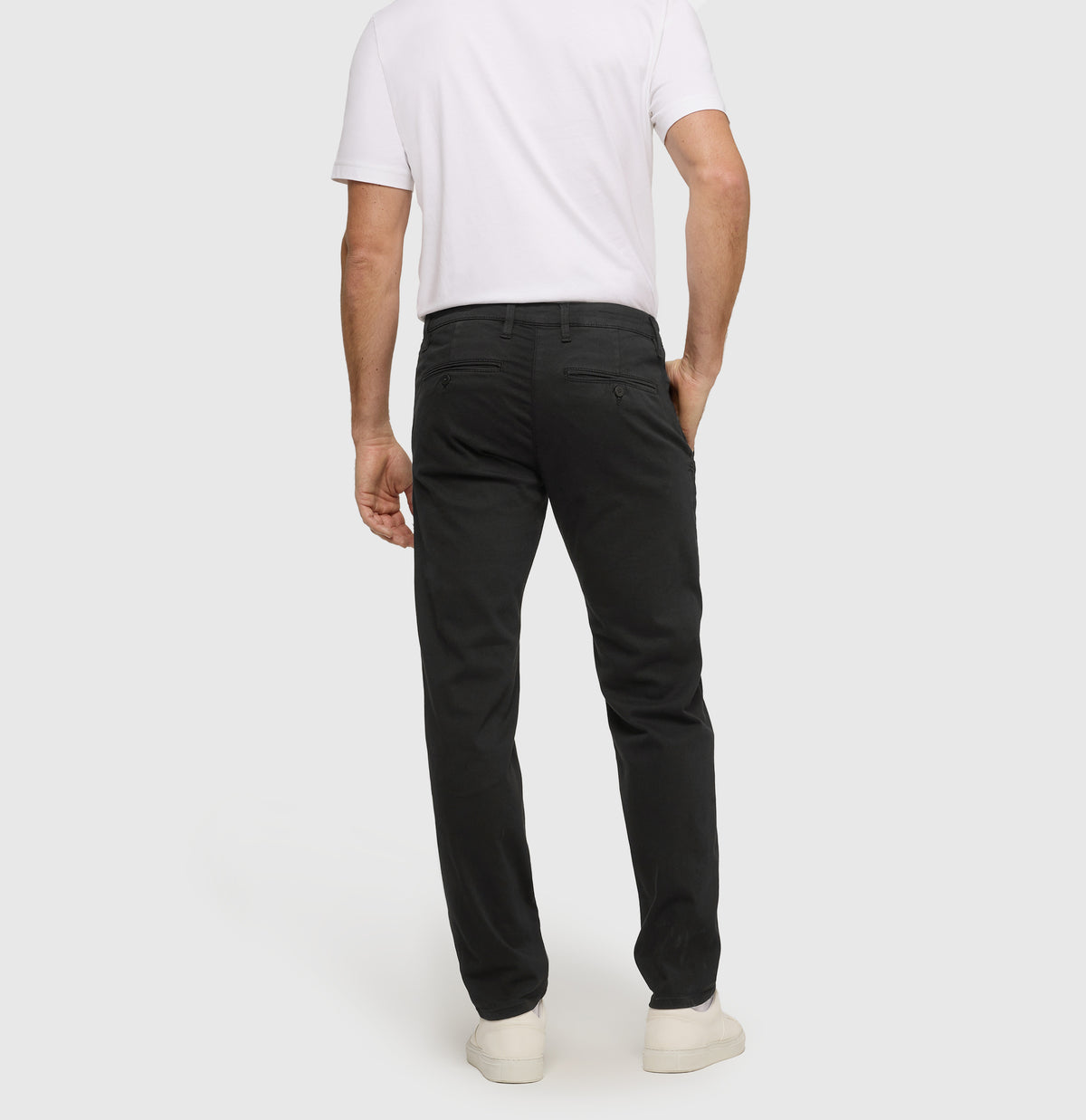 Ultimate driver pants in a chino design. | Driver Pants | black | Back view of model
