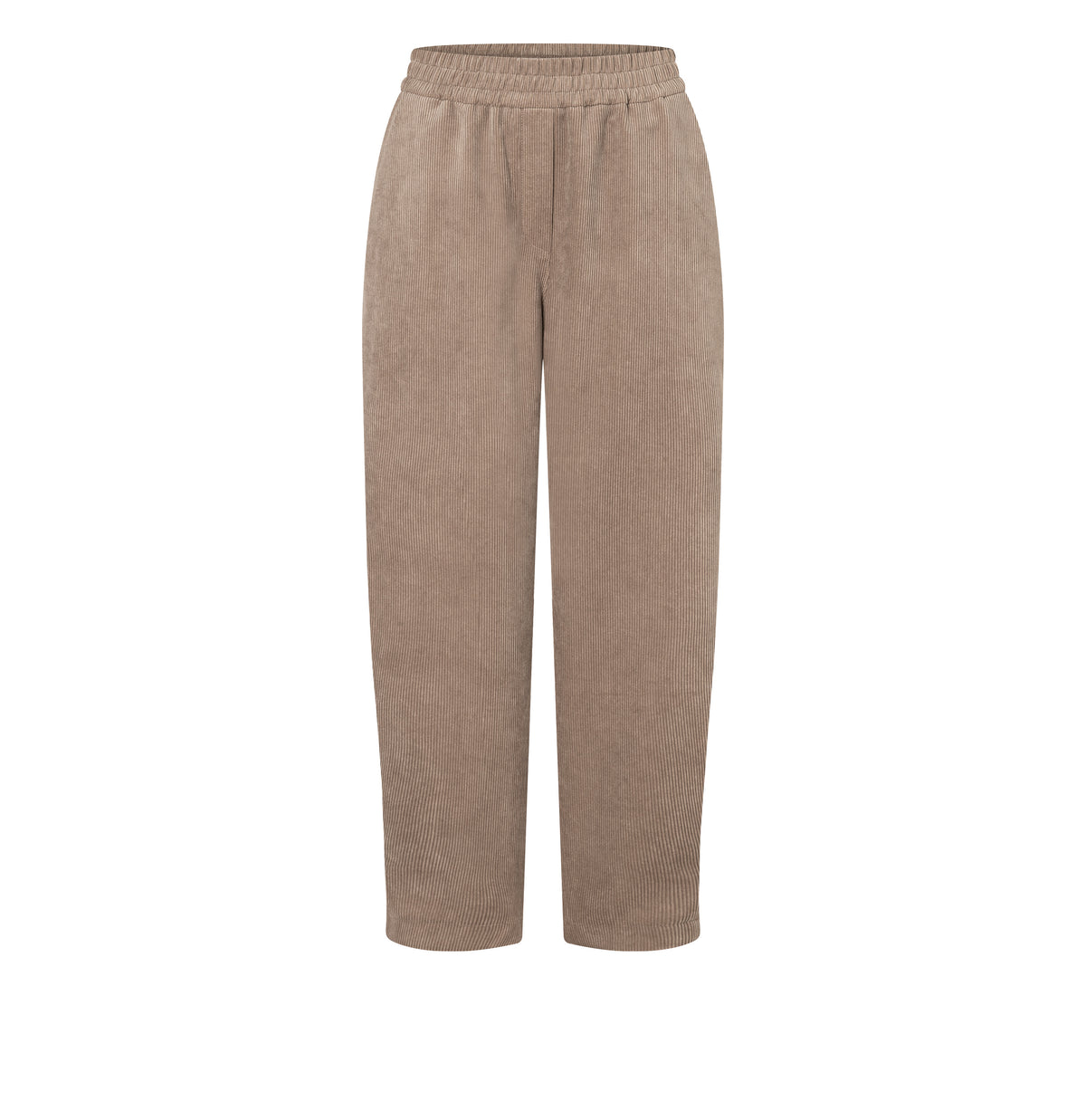 Relaxed trousers made of flowing corduroy. | EVA 2.3 | oxide brown | Front view of bust