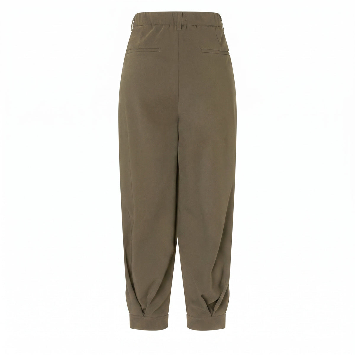 Floating crepe trousers with cuffs. | BALLOON | olive night | Back view of bust
