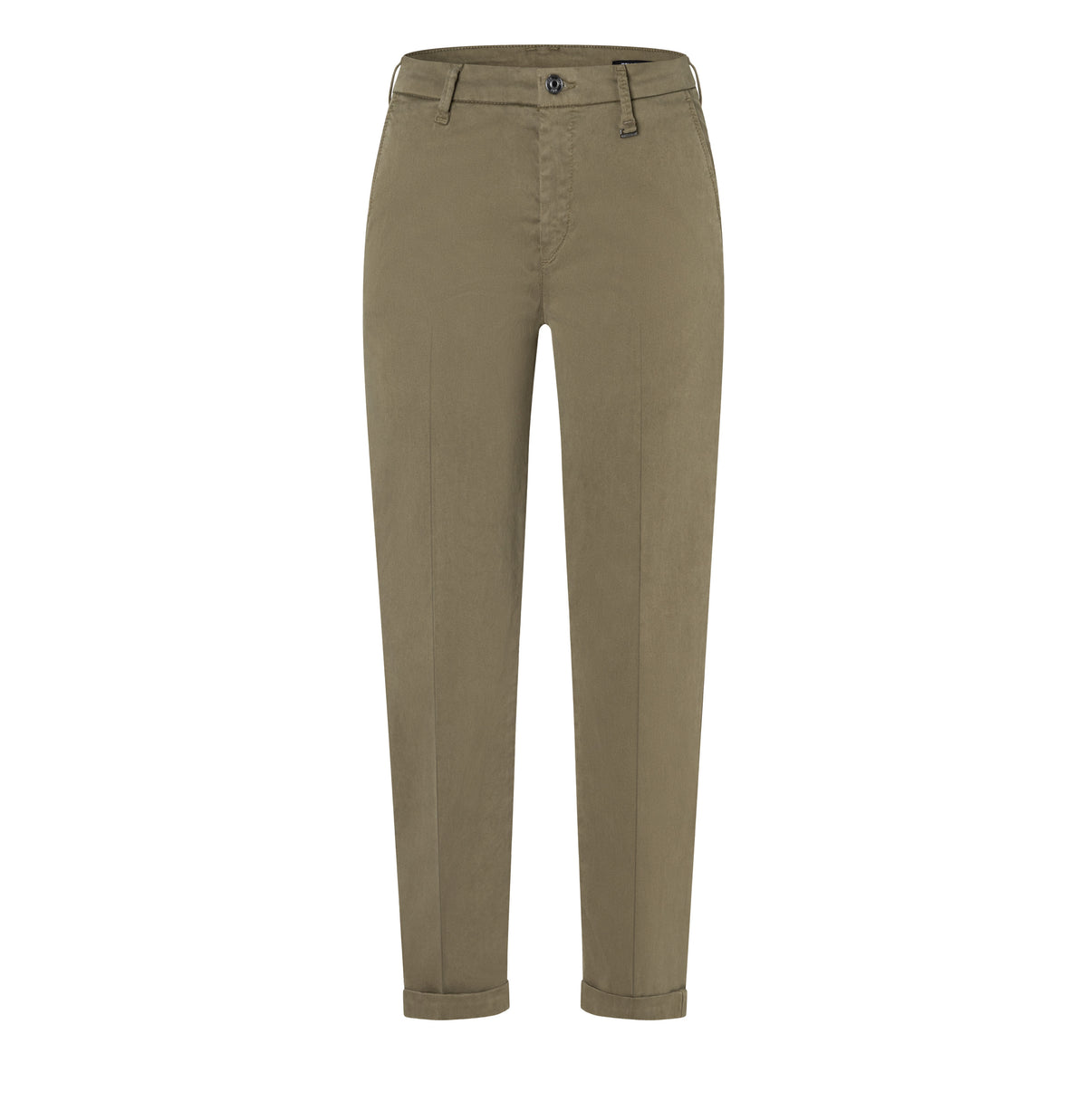 Slim trousers in a cotton-modal-lyocell blend. | CHINO turn up | light khaki PPT | Front view of bust