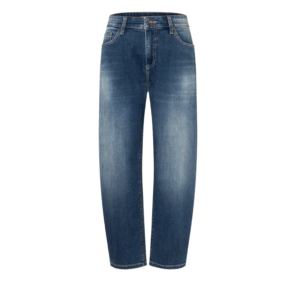 Barrel jeans in a light lyocell blend. | DANNI | stormy midblue brown | Front view of bust