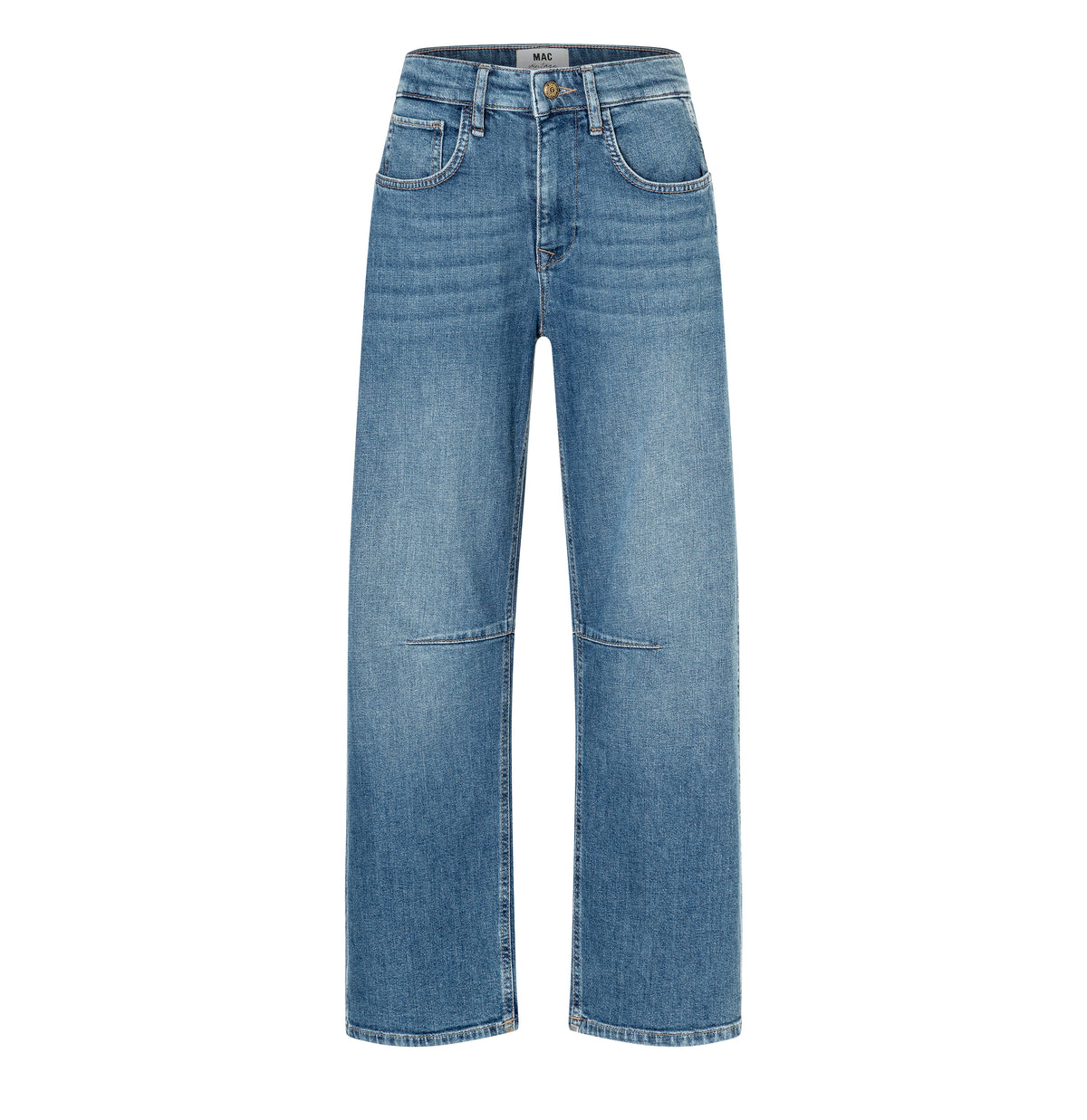 Loose fit made from comfort vintage denim. | OHIO Barrel | mid blue use wash | Front view of bust