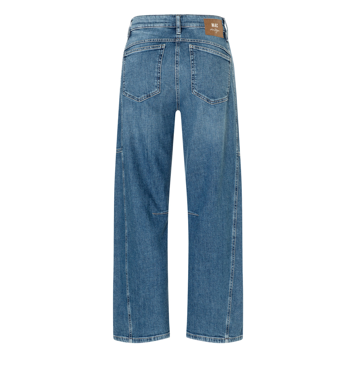 Loose fit made from comfort vintage denim. | OHIO Barrel | mid blue use wash | Back view of bust