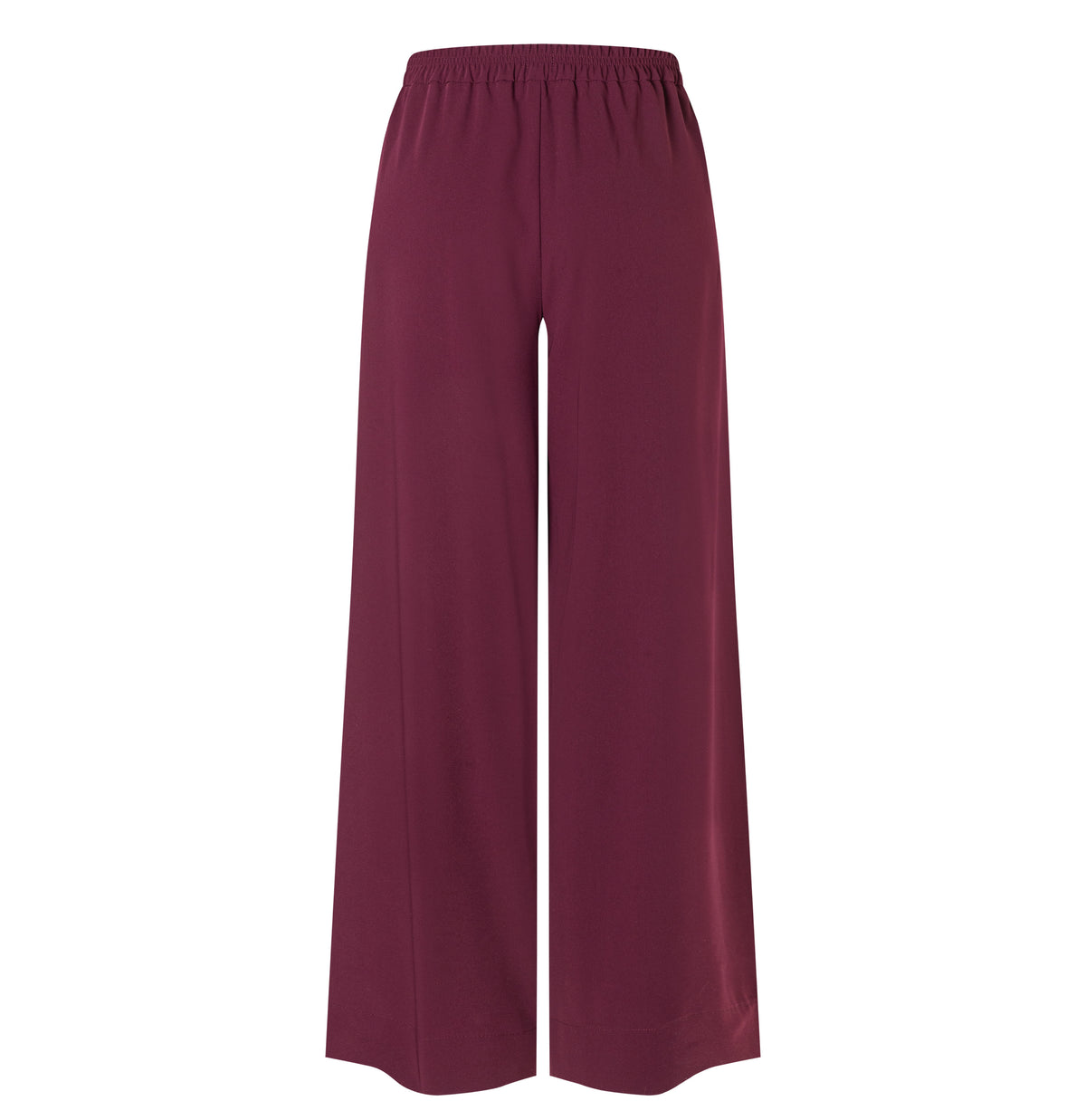 Wide, flowing trousers made of floating crepe. | CORALIE | fig | Back view of bust