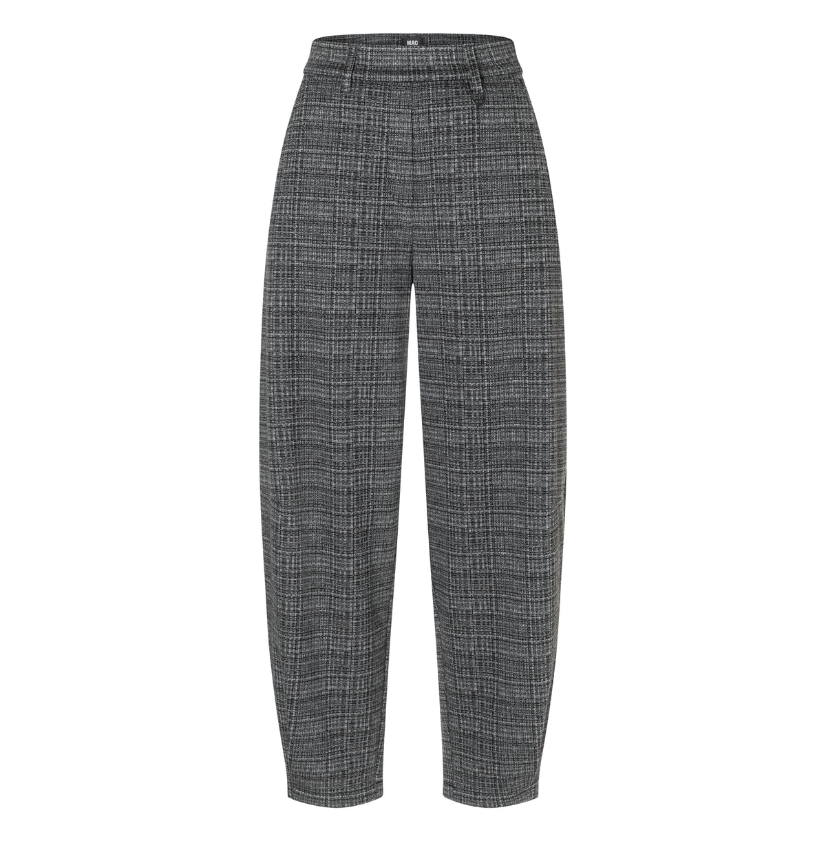 Relaxed barrel trousers made of premium jersey. | TILDA jump in | smoke grey check | Front view of bust