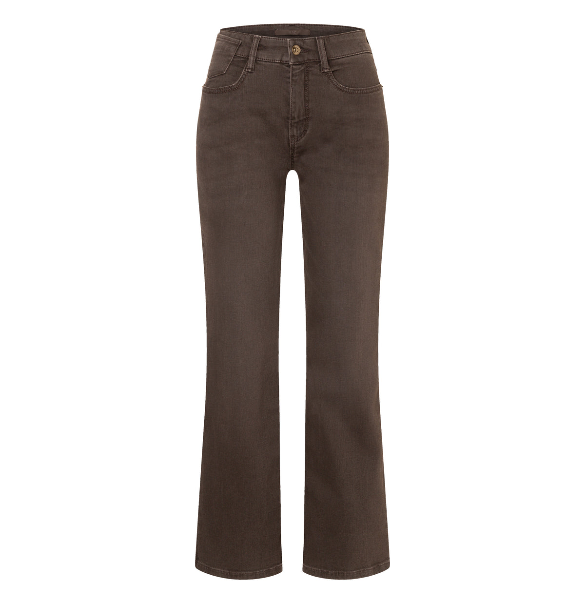 Flared jeans with seam details. | LAURA | brown stone wash | Front view of bust