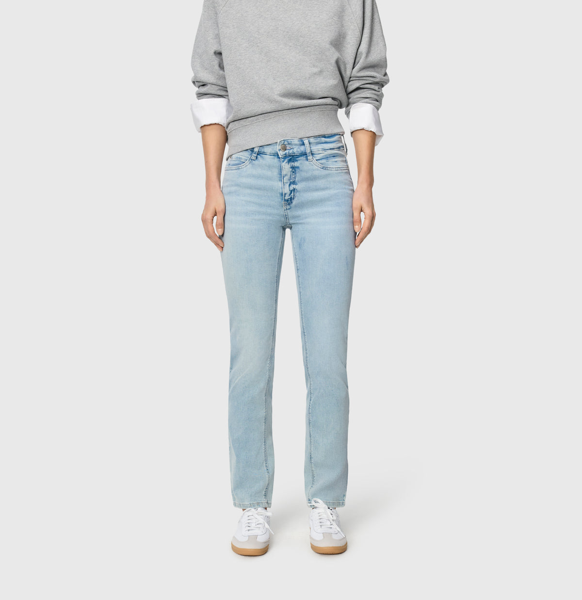 Straight fit jeans with innovative shaping effect. | DREAM | aqua blue random wash | Front view of model