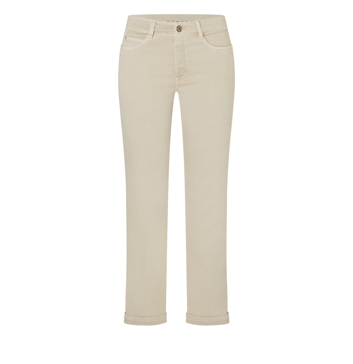 Shaping straight-leg jeans with modal. | DREAM cropped | smoothly beige | Front view of bust