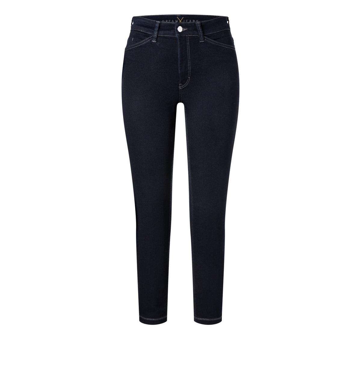 Cropped slim jeans made of hyper stretch denim. | DREAM CHIC | dark rinsewash | Front view of bust