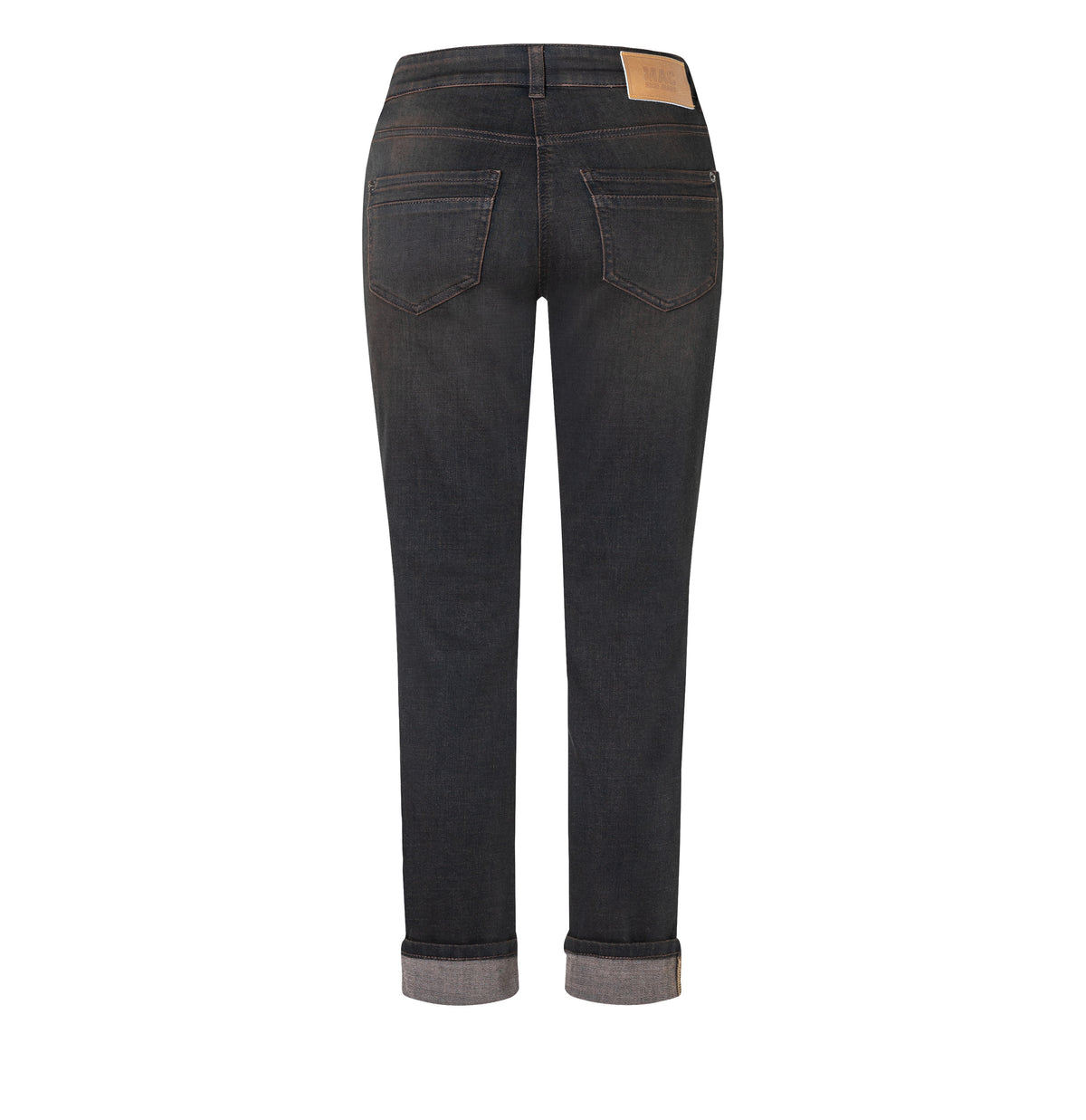 Slim jeans in a light cotton-modal blend. | RICH SLIM | soft black brown used | Back view of bust