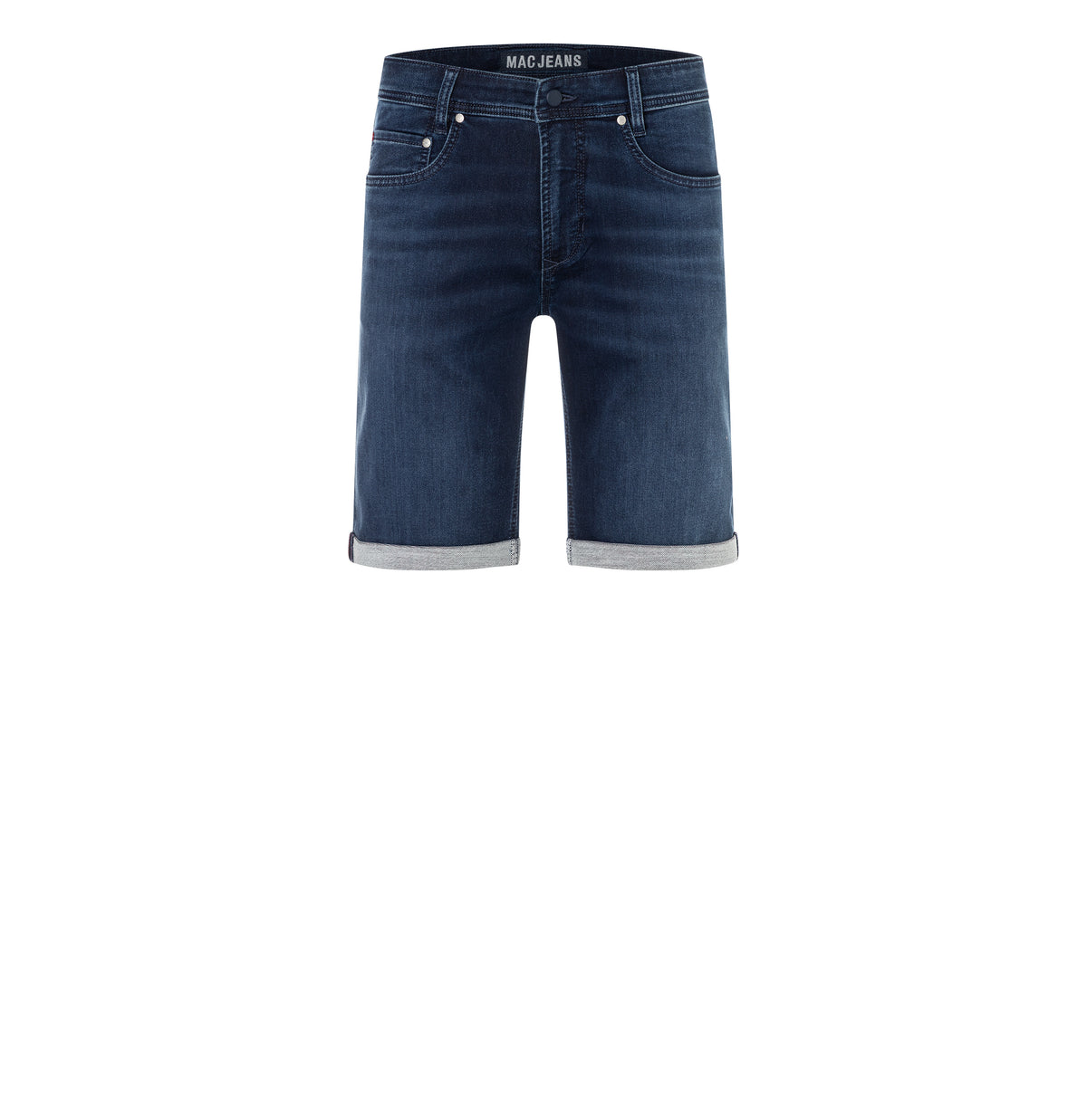 Bermuda made of dimensionally stable sweat denim. | Jogn Bermuda | dark blue vintage wash | Front view of bust