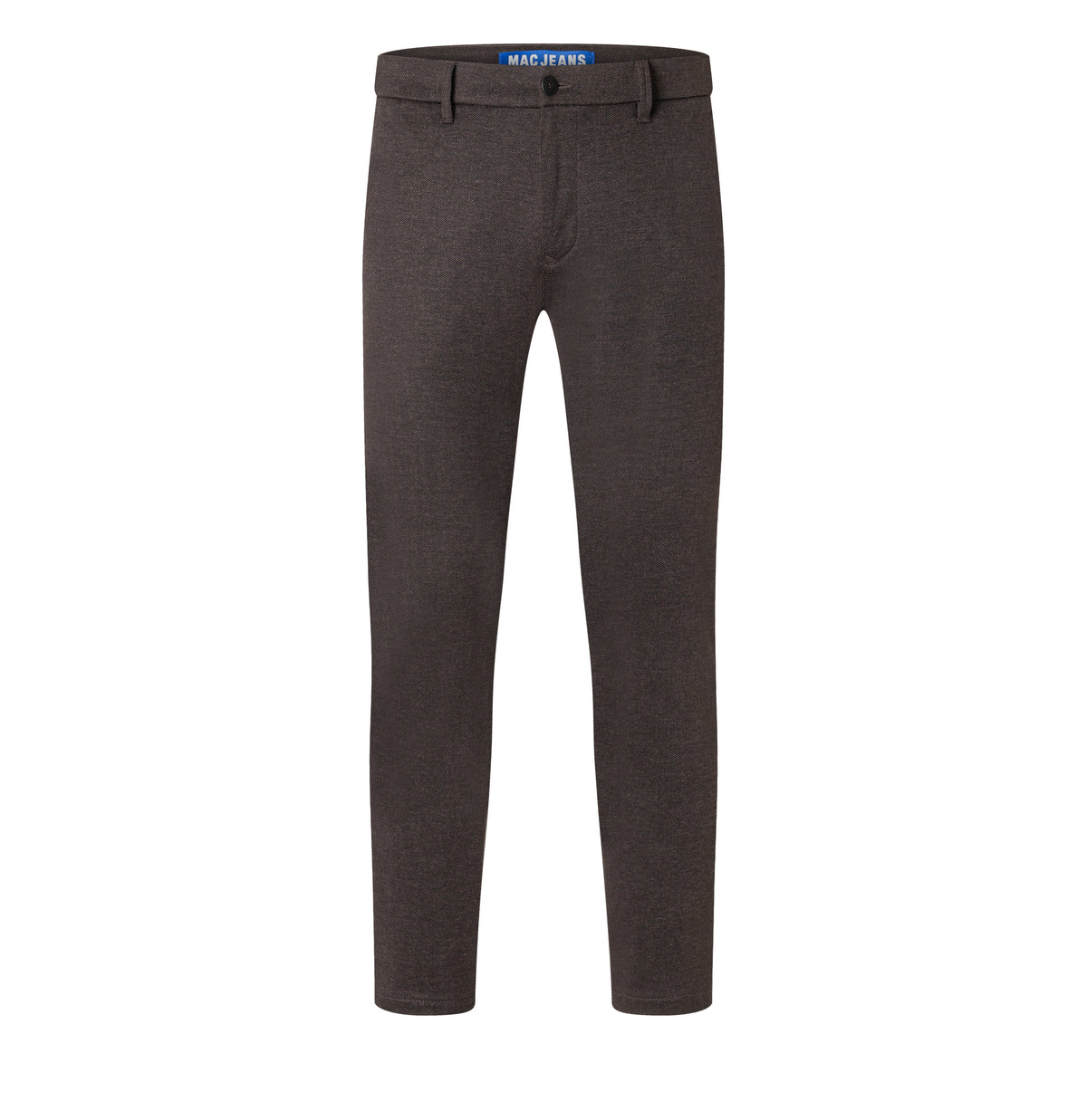 Tapered chino made of printed jersey. | Griffin | hot fudge printed | Front view of bust