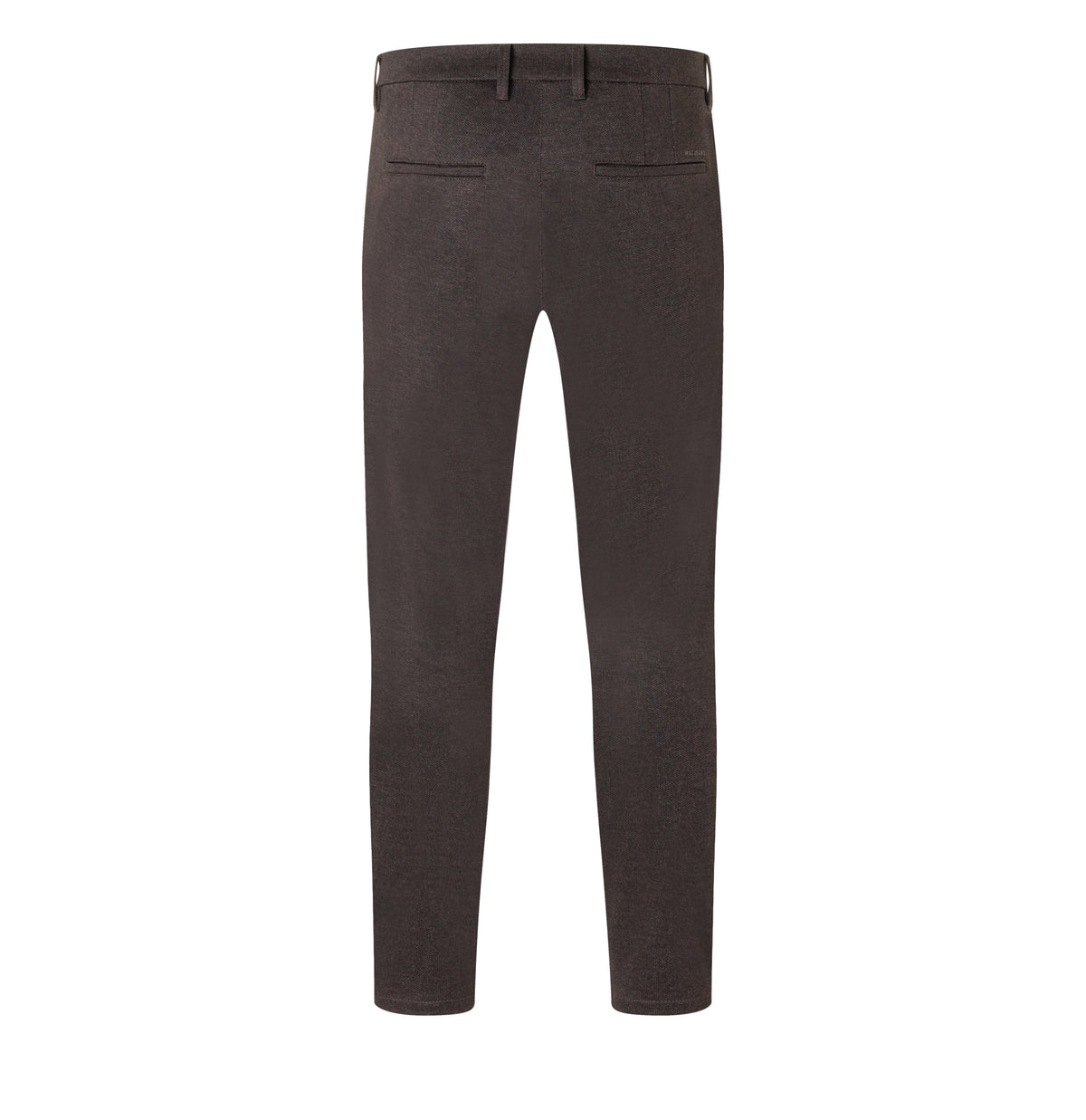 Tapered chino made of printed jersey. | Griffin | hot fudge printed | Back view of bust